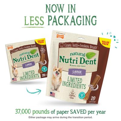 Nutri Dent Filet Mignon Flavored Dog Dental Chews, Regular, Large, 20 Count