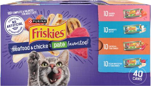 Purina Friskies Seafood & Chicken Pate Favorites Variety Pack Wet Cat Food, 5.5-oz can, case of 80