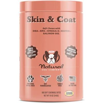 Suplemento masticable suave Skin & Coat Omega-3 con sabor a salmón y guisantes para perros, 90 unidades