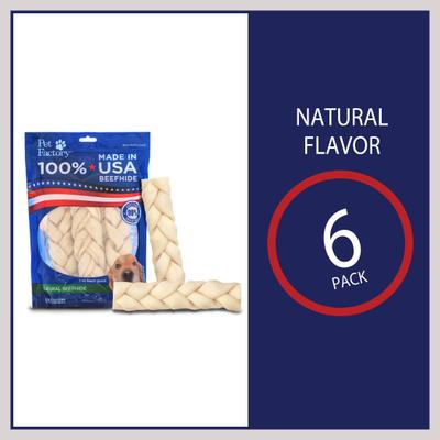 Beefhide 7-inch Braided Sticks Natural Flavored Dog Hard Chews, 6 count