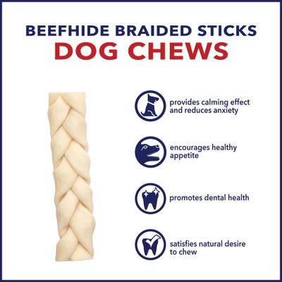 Beefhide 7-inch Braided Sticks Natural Flavored Dog Hard Chews, 6 count