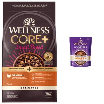 Bundle: Wellness CORE RawRev Grain-Free Small Breed Original Recipe with Freeze-Dried Turkey Dry Dog Food, 10-lb bag + Wellness CORE Bowl Boosters Bare Turkey Freeze-Dried Dog Food Mixer or Topper, 4-oz bag