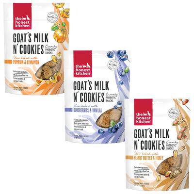 Bundle: Variety Pack - The Honest Kitchen Goat's Milk N' Cookies Slow Baked with Blueberries & Vanilla Dog Treats, 8-oz bag, Peanut Butter & Honey & Pumpkin Flavors