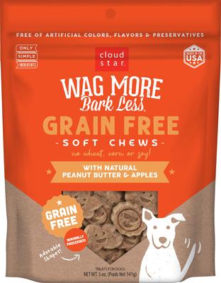 Golosinas masticables suaves para perros Wag More Bark Less con mantequilla de cacahuete y manzanas, sin cereales, bolsa de 5 oz
