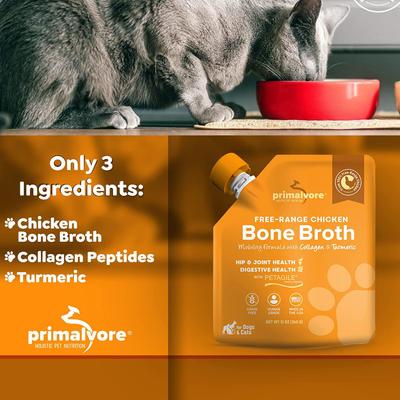 Free Range Chicken Bone Broth with Collagen + Turmeric Dog & cat Food Topping, 12-oz bag, 6 count