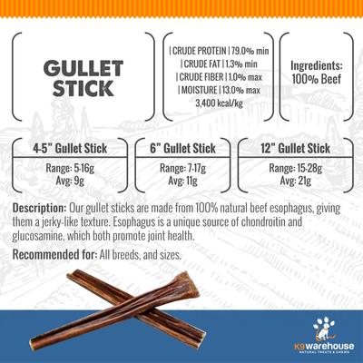 Gullet Sticks - Masticables para perros con sabor a carne de res de 30 cm (12 unidades)