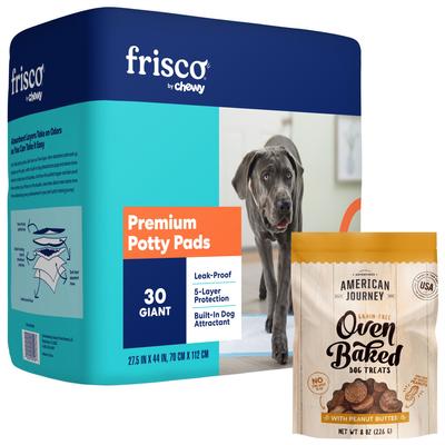 Bundle: Frisco Giant Training & Potty Pads, 27.5 x 44-in, 30 count + American Journey Peanut Butter Recipe Dog Treats