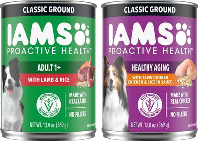 Paquete: Alimento húmedo para perros Iams ProActive Health Classic Ground con pollo y arroz de cocción lenta Healthy Aging + Ground con cordero y arroz integral