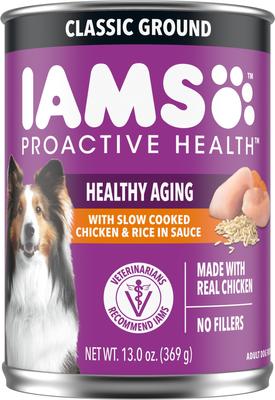 Paquete: Alimento húmedo para perros Iams ProActive Health Classic Ground con pollo y arroz de cocción lenta Healthy Aging + Ground con cordero y arroz integral