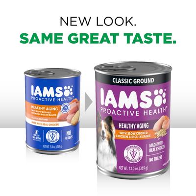 Bundle: Iams ProActive Health Classic Ground with Slow Cooked Chicken & Rice Healthy Aging + Ground with Lamb & Whole Grain Rice Wet Dog Food