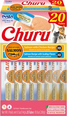 Churu Salmon with Chicken Puree Lickable Grain-Free Cat Treats, 0.5-oz tube, 24 count