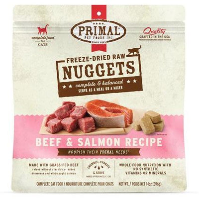Nuggets de carne de res y salmón, alimento crudo liofilizado para gatos sin cereales, bolsa de 14 oz