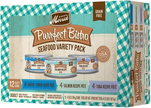 Purrfect Bistro Seafood Recipes Variety Pack Grain-Free Wet Cat Food, 5.5-oz can, case of 12