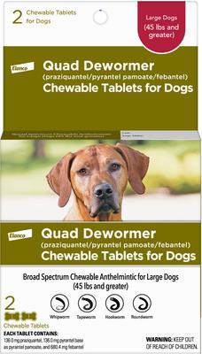 Quad Dewormer for Hookworms, Roundworms, Tapeworms & Whipworms for Large Breed Dogs, 2 count