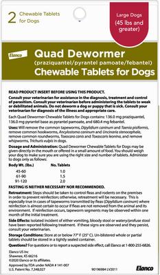Quad Dewormer for Hookworms, Roundworms, Tapeworms & Whipworms for Large Breed Dogs, 2 count