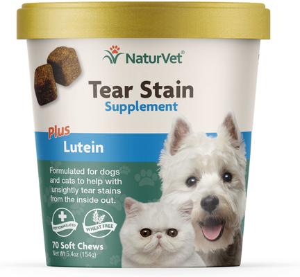 Bundle: NaturVet Tear Stain Plus Lutein Soft Chews Vision Supplement, 70 count + Remover Dog & Cat Liquid Topical Formula, 4-oz bottle