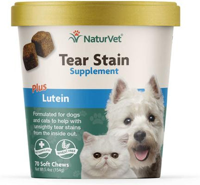 Bundle: NaturVet Tear Stain Plus Lutein Soft Chews Vision Supplement, 70 count + Remover Dog & Cat Liquid Topical Formula, 4-oz bottle