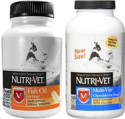 Bundle: Nutri-Vet Fish Oil Softgels Skin & Coat Supplement + Multi-Vite Chewable Supplement for Dogs
