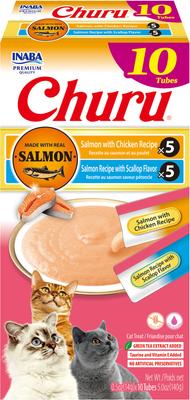 Churu Salmon with Tuna Puree Lickable Grain-Free Cat Treats, 0.5-oz tube, 24 count