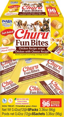 Churu Fun Bites - Galletas suaves y masticables sin cereales de pollo con queso para perros, 0.42 oz (paquete de 8)