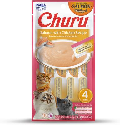 Churu Salmon with Chicken Puree Lickable Grain-Free Cat Treats, 0.5-oz tube, 24 count