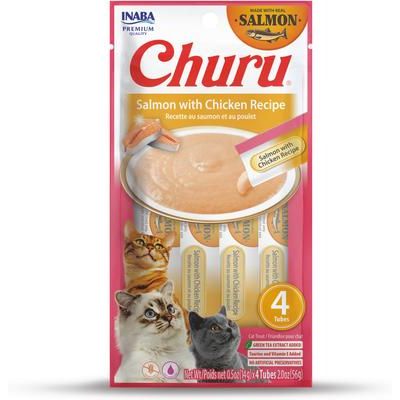 Churu - Puré de salmón para lamer, premios para gatos sin cereales, tubo de 0.5 oz, 24 unidades
