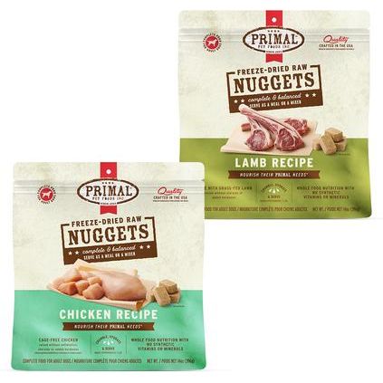 Paquete: Alimento liofilizado para perros Primal Chicken Formula + Lamb Formula Nuggets