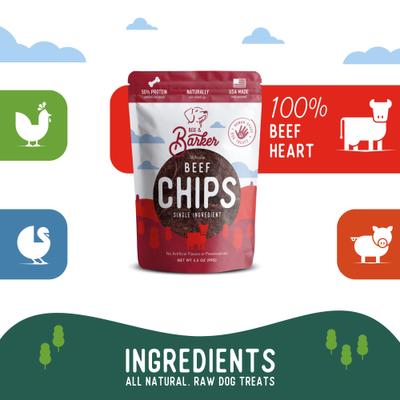 Whole Beef Chips Natural Single Ingredient Dog Treats, 3.5-oz, case of 4