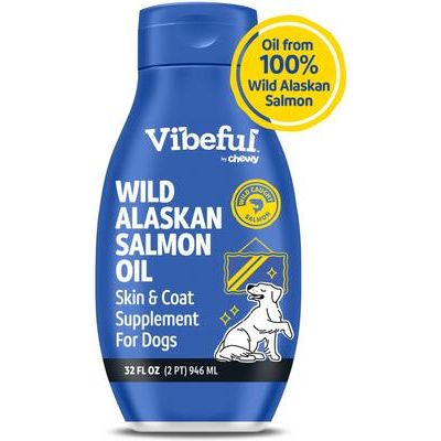 Suplemento líquido para piel y pelaje de perros y gatos con aceite de salmón salvaje de Alaska, botella de 32 onzas líquidas, paquete de 2