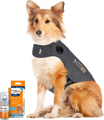 Bundle: ThunderShirt Classic Anxiety & Calming Vest, Heather Grey, X-Small + ThunderEase Pheromone Spray for Dogs
