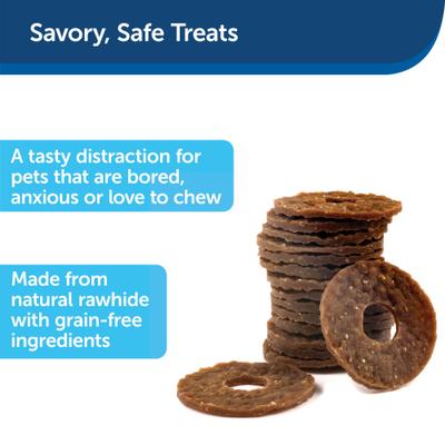 Bundle: Busy Buddy Bristle Bone Treat Dispenser Dog Chew Toy + Peanut Butter & Rawhide Variety Pack Refill Rings Dog Treat, 24 count