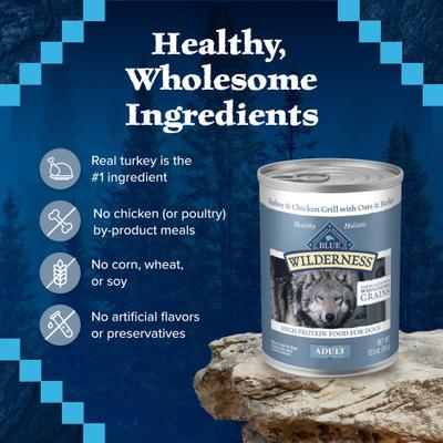 Wilderness Turkey & Chicken Grill with Oats & Barley Adult Wet Dog Food, 12.5-oz can, case of 12