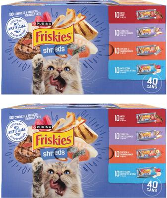 Comida enlatada para gatos Shreds in Gravy, paquete variado, lata de 5.5 oz, caja de 80