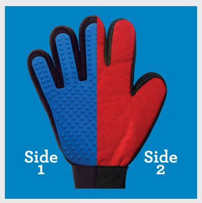 Five Finger Pet Deshedding & Hair Removal Glove, Blue/Red