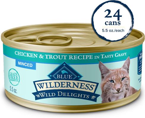 Wilderness Wild Delights Minced Chicken & Trout Recipe in Tasty Gravy High-Protein Grain-Free Wet Cat Food, 5.5-oz can, 24 count