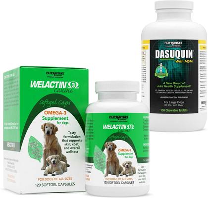 Bundle: Nutramax Welactin Canine Omega-3 Softgel Capsules + Dasuquin with MSM Joint Health Chewable Tablets Large Dog Supplement