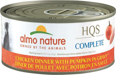 Comida para perros HQS Complete Chicken Dinner con calabaza, 5.5 oz, caja de 12
