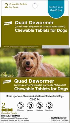 Quad Dewormer for Hookworms, Roundworms, Tapeworms & Whipworms for Medium Breed Dogs, 2 count