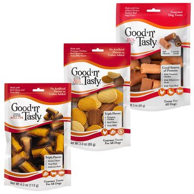 Bundle: Branded Pack - Good 'n' Tasty Roll-Ups, Soft & Crunchy & Wavy Chips Dog Treats