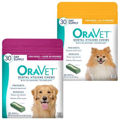 Paquete: OraVet Higiene para perros extrapequeños + Masticables dentales para perros grandes y gigantes