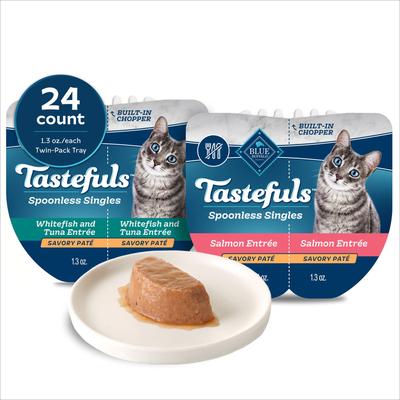 Tastefuls Spoonless Singles Whitefish, Tuna & Salmon Entree Variety Pack Adult Pate Wet Cat Food, 2.6-oz twin pack, case of 12