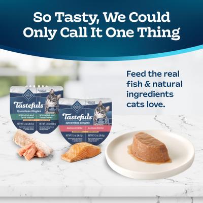 Tastefuls Spoonless Singles Whitefish, Tuna & Salmon Entree Variety Pack Adult Pate Wet Cat Food, 2.6-oz twin pack, case of 12