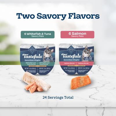 Tastefuls Spoonless Singles Whitefish, Tuna & Salmon Entree Variety Pack Adult Pate Wet Cat Food, 2.6-oz twin pack, case of 12