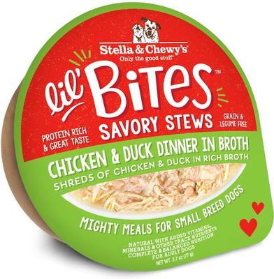 Lil Bites Savory Stews Grain-Free Chicken & Chicken Liver in Broth Flavored Shredded Small Breed Wet Dog Food, 2.7-oz cup, case of 12