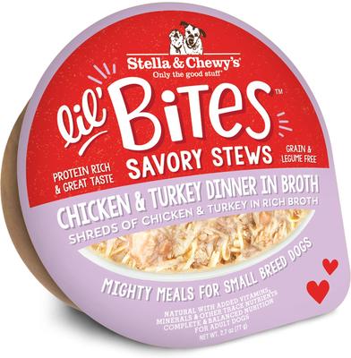 Lil Bites Savory Stews Grain-Free Beef & Chicken in Broth Flavored Shredded Small Breed Wet Dog Food, 2.7-oz cup, case of 12