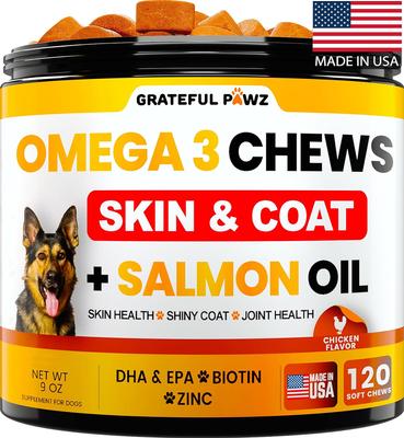 Omega-3 Fish Oil Chicken Flavored Skin & Coat Chew Supplement for Dogs, 120 count