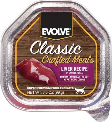 Comida húmeda para gatos Evolve Classic Crafted Meals Liver Recipe Pate, lata de 3.5 oz, caja de 15