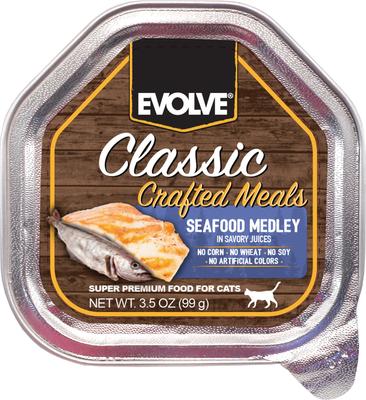 Evolve Classic Crafted Meals Seafood Medley Recipe Pate Wet Cat Food, 3.5-oz can, case of 15