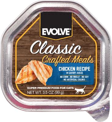 Comida húmeda para gatos Evolve Classic Crafted Meals con receta de pollo y paté, lata de 3.5 oz, caja de 15