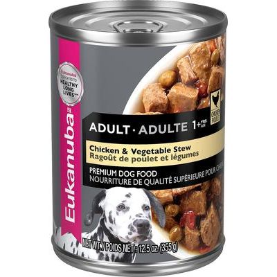Alimento enlatado para perros adultos, estofado de pollo y verduras, 12.5 oz, caja de 12